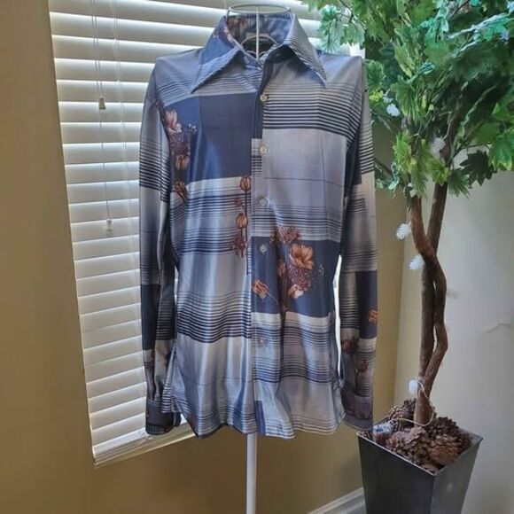 Vintage 70s Chemise Et Cie Fleur Ombre Button Down Shirt - Picture 1 of 7